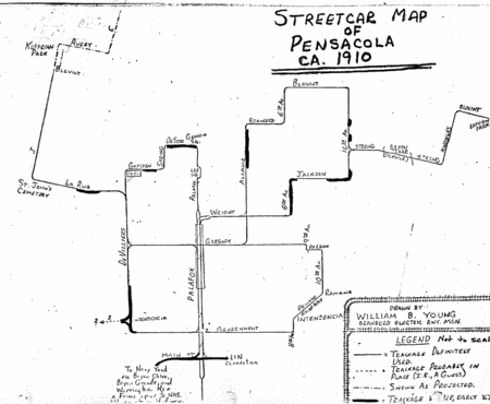 Pensacola streetcar system map, circa 1910