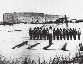 Confederate troops outside Fort McRee